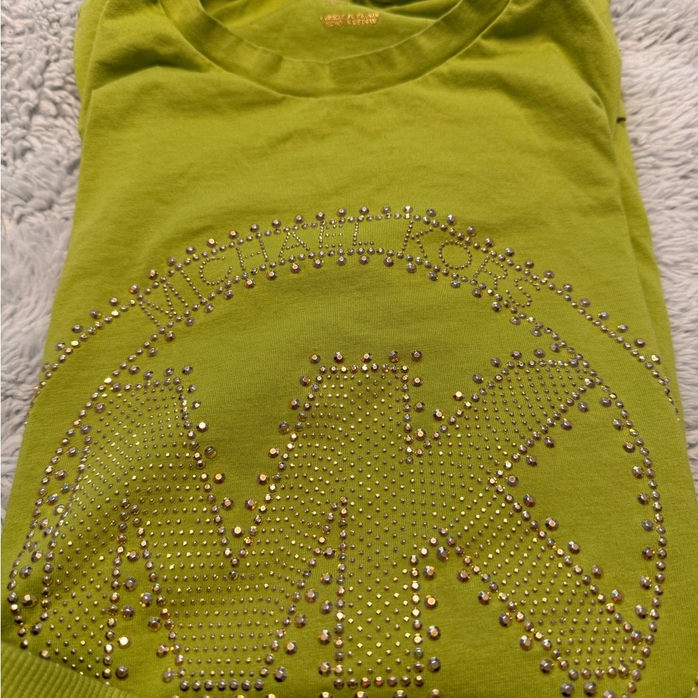 Michael Kors Neon Green Embellished Logo Tee